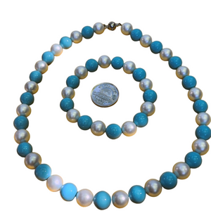 Faux pearls [#16-18] set necklace and bracelet Handmade by my daughter